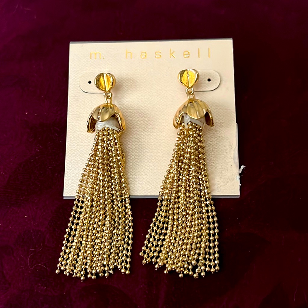 Nwt M Haskell Gold Tone Tassel Pierced Earrings 20$